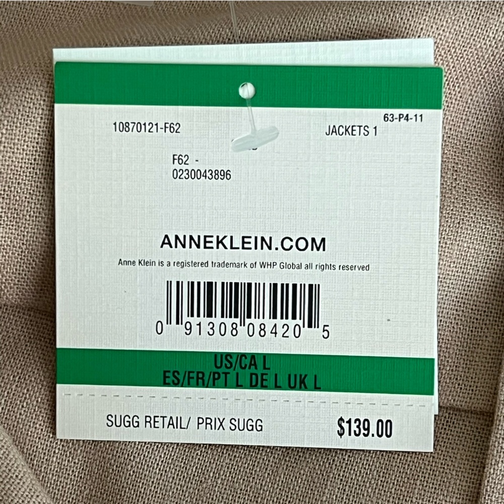 Anne Klein “Sand” Linen Blend Stylish Utility Style Jacket With Gold Trim L NWT - Picture 15 of 16